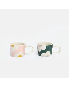 Caroline Gardner Pink/Green Flower Set of 2 Espresso Cups